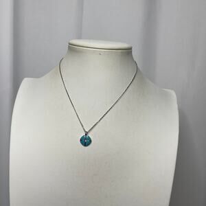 Fossil pendant necklace silver tone w turquoise blue signed costume jewelry boho